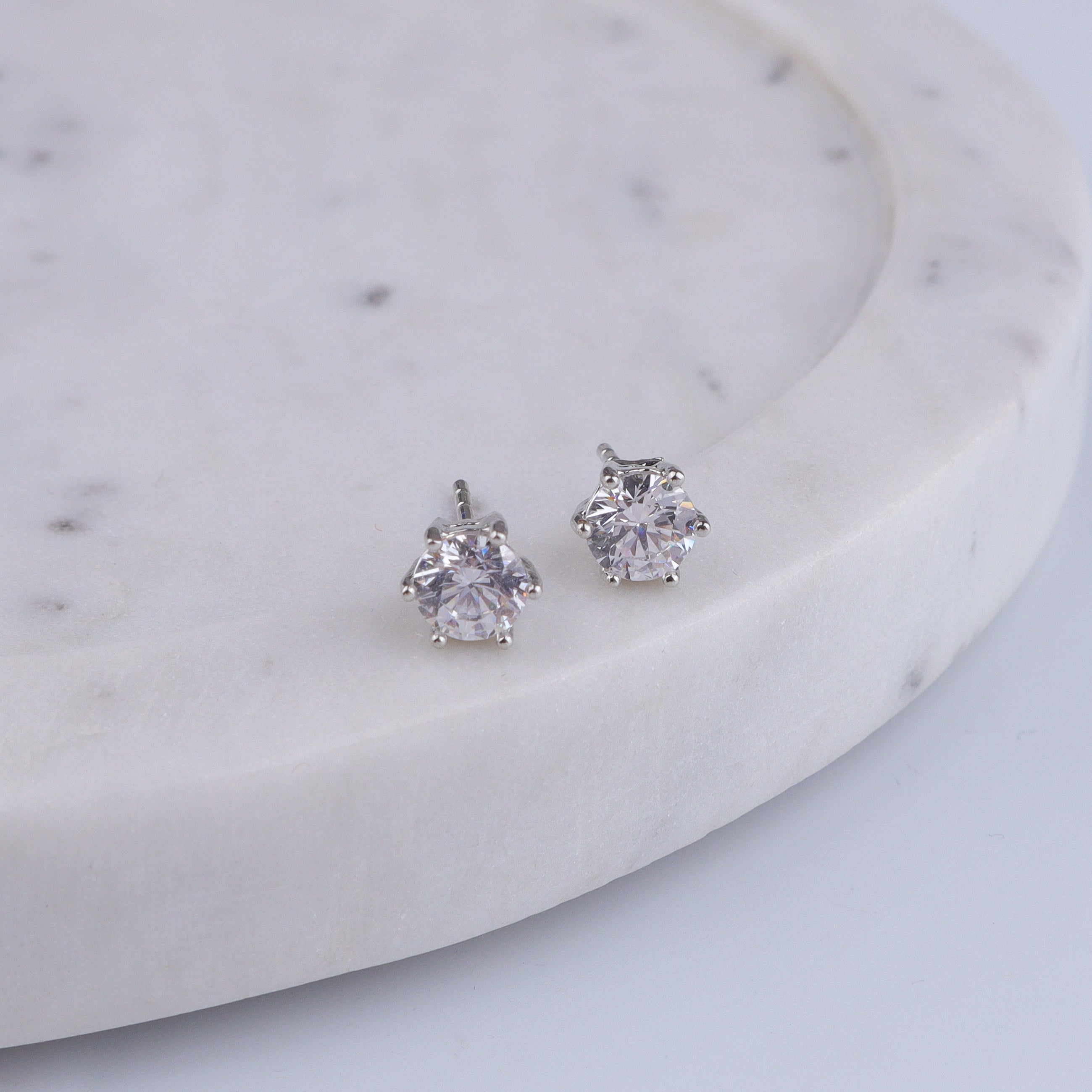 Silver CZ Round Stud Earrings