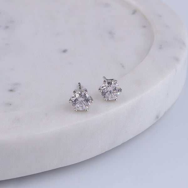 Silver CZ Round Stud Earrings