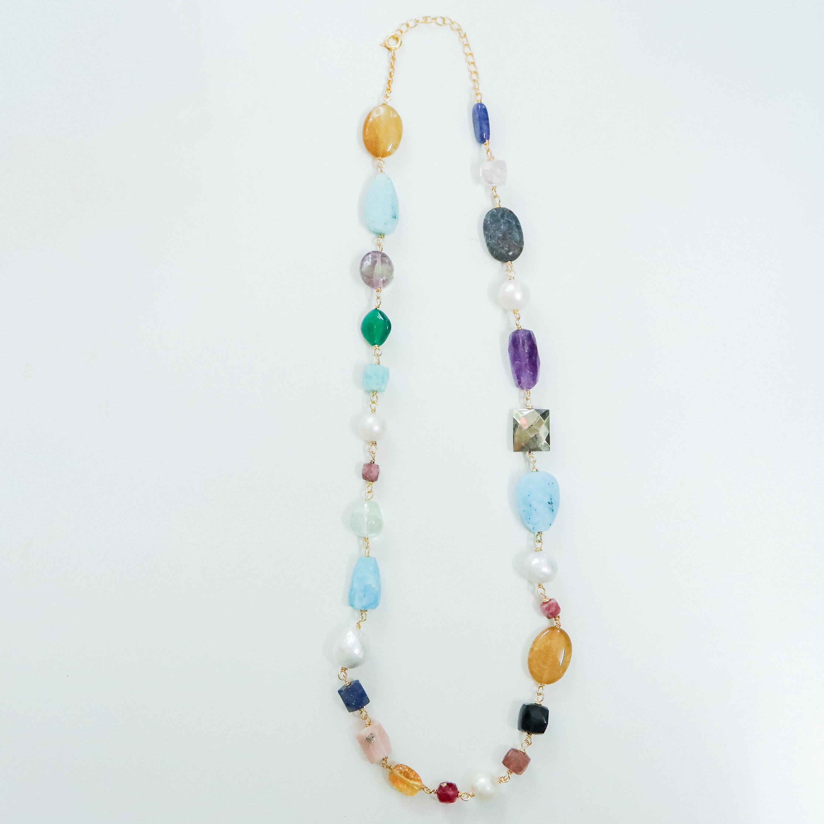 Colorful stone necklace with gold chain
