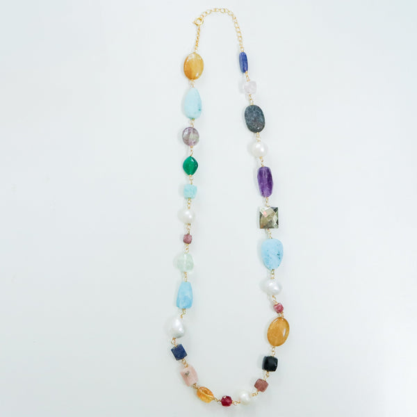 Colorful stone necklace with gold chain