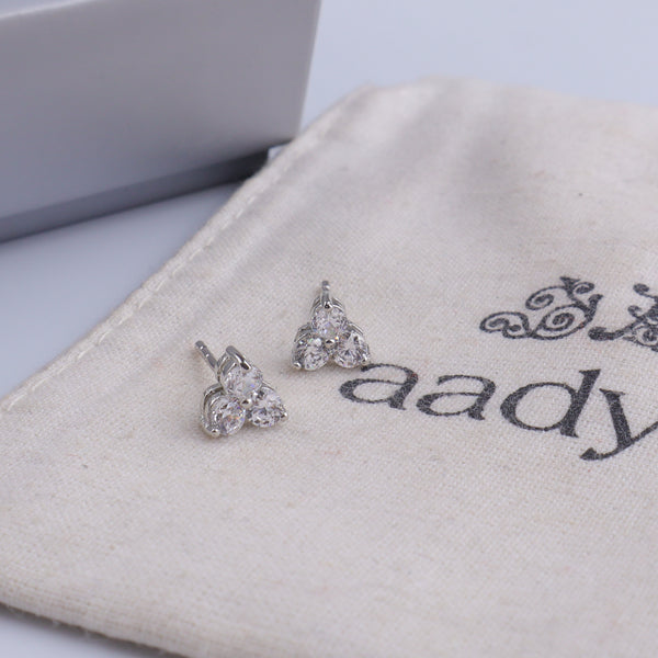Silver CZ Cluster Stud Earrings