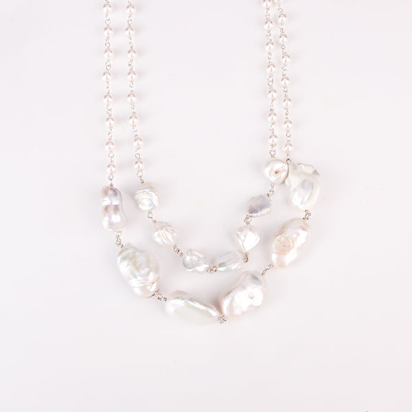 Macro detail of natural fresh water pearls and 92.5 sterling silver finishing