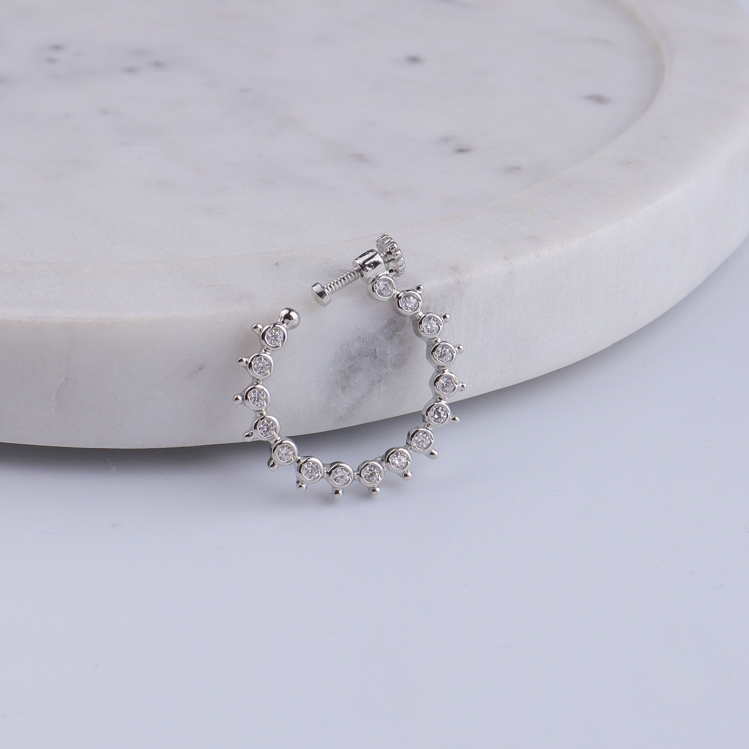 Silver CZ Petal Nath