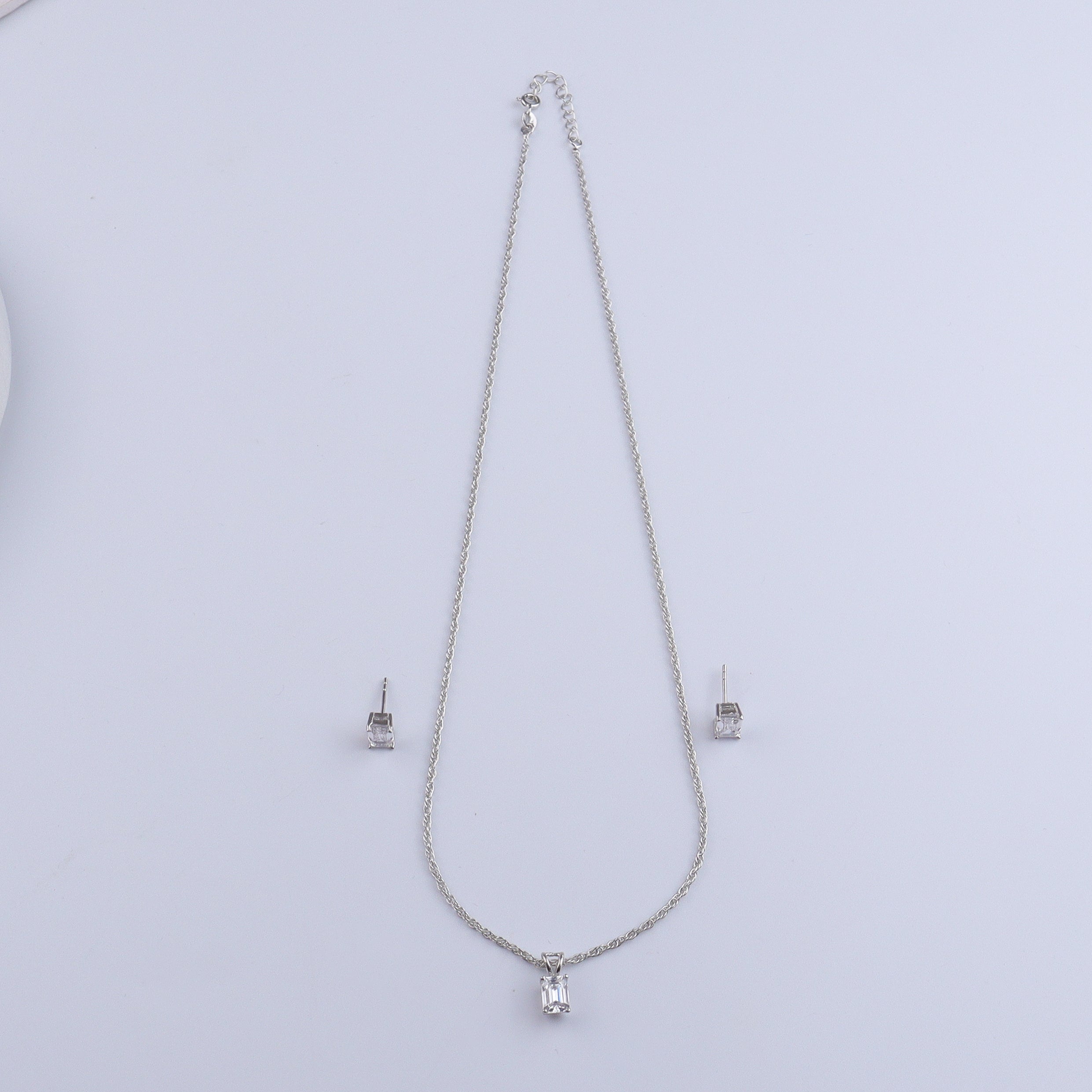Silver CZ Emerald Set
