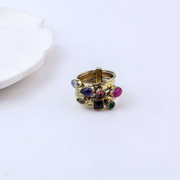 Detailed view of Brass Fashion Ring highlighting intricate motifs, textured surface, and refined brass finish