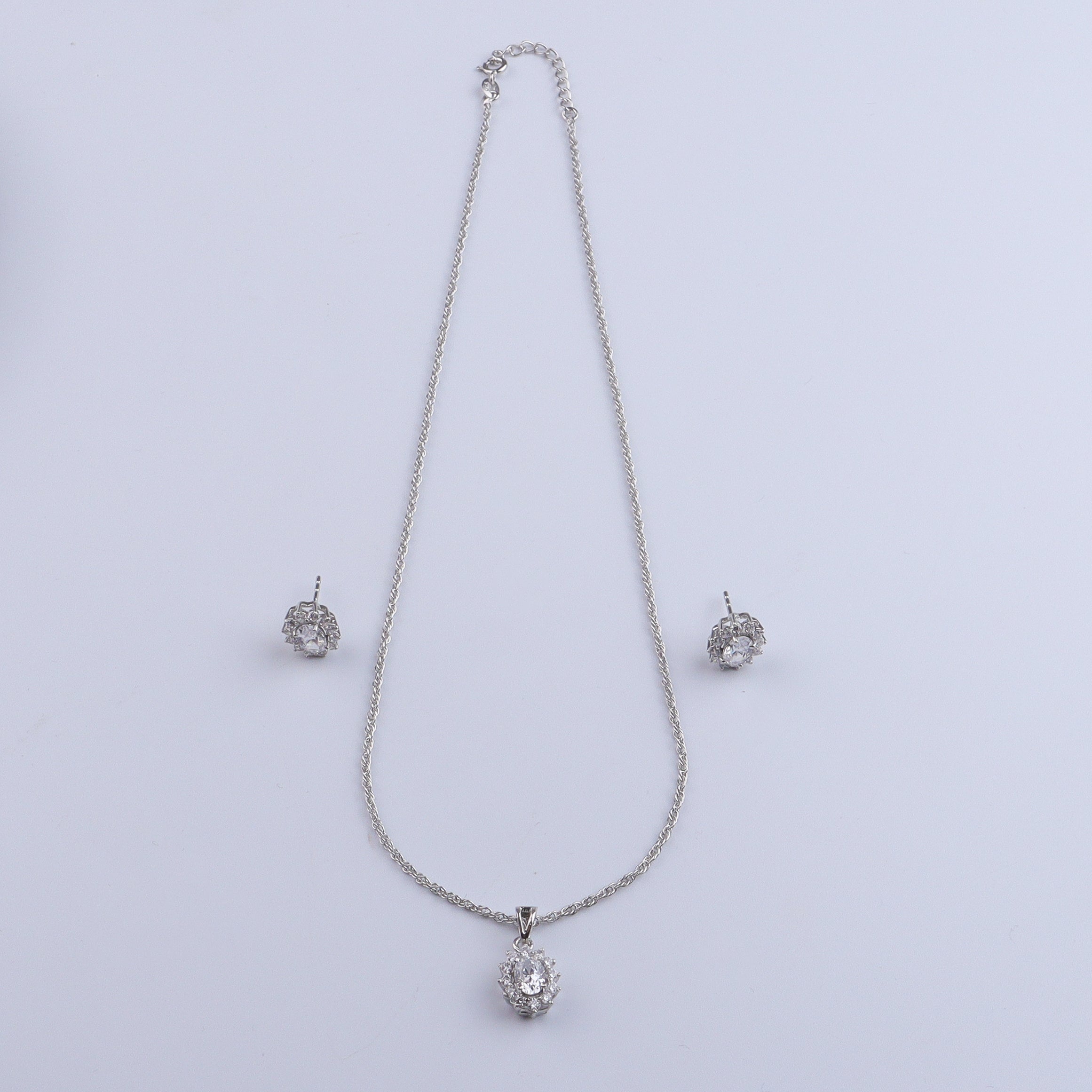 Silver CZ Oval Cluster Set