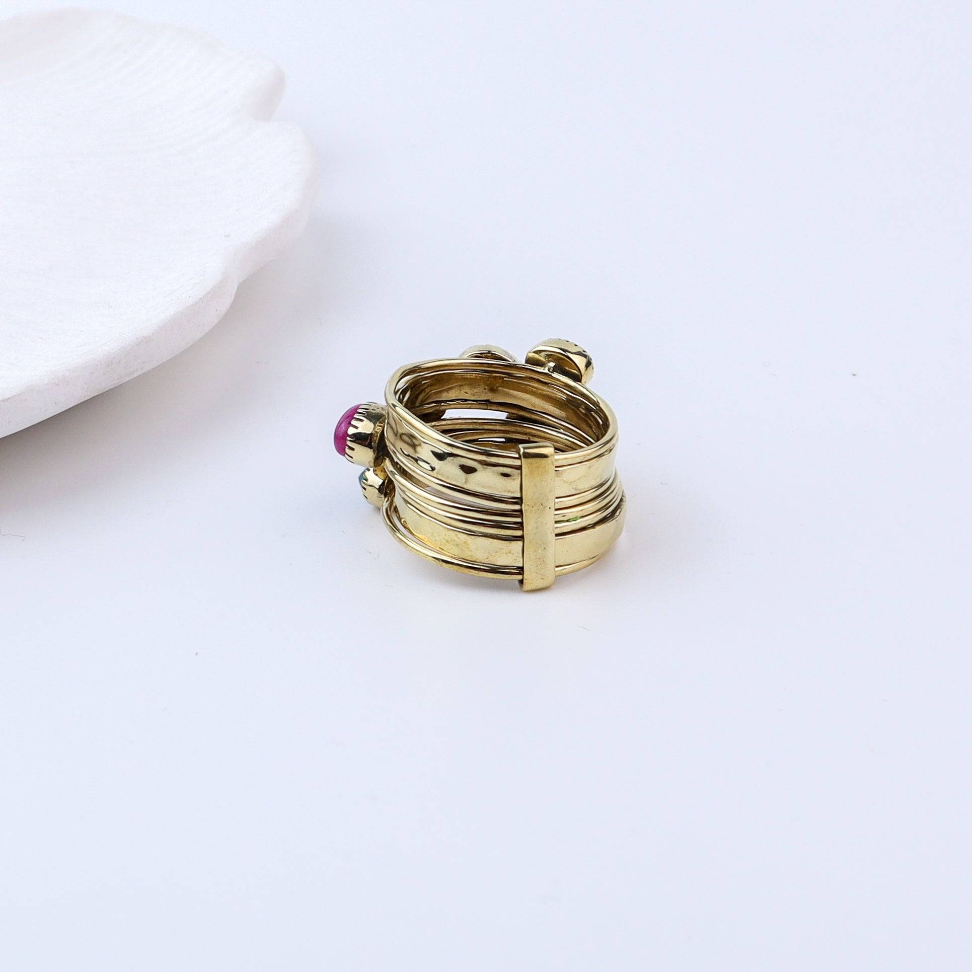 Brass Fashion Ring showcasing the brass material, detailed craftsmanship, and smooth polished finish