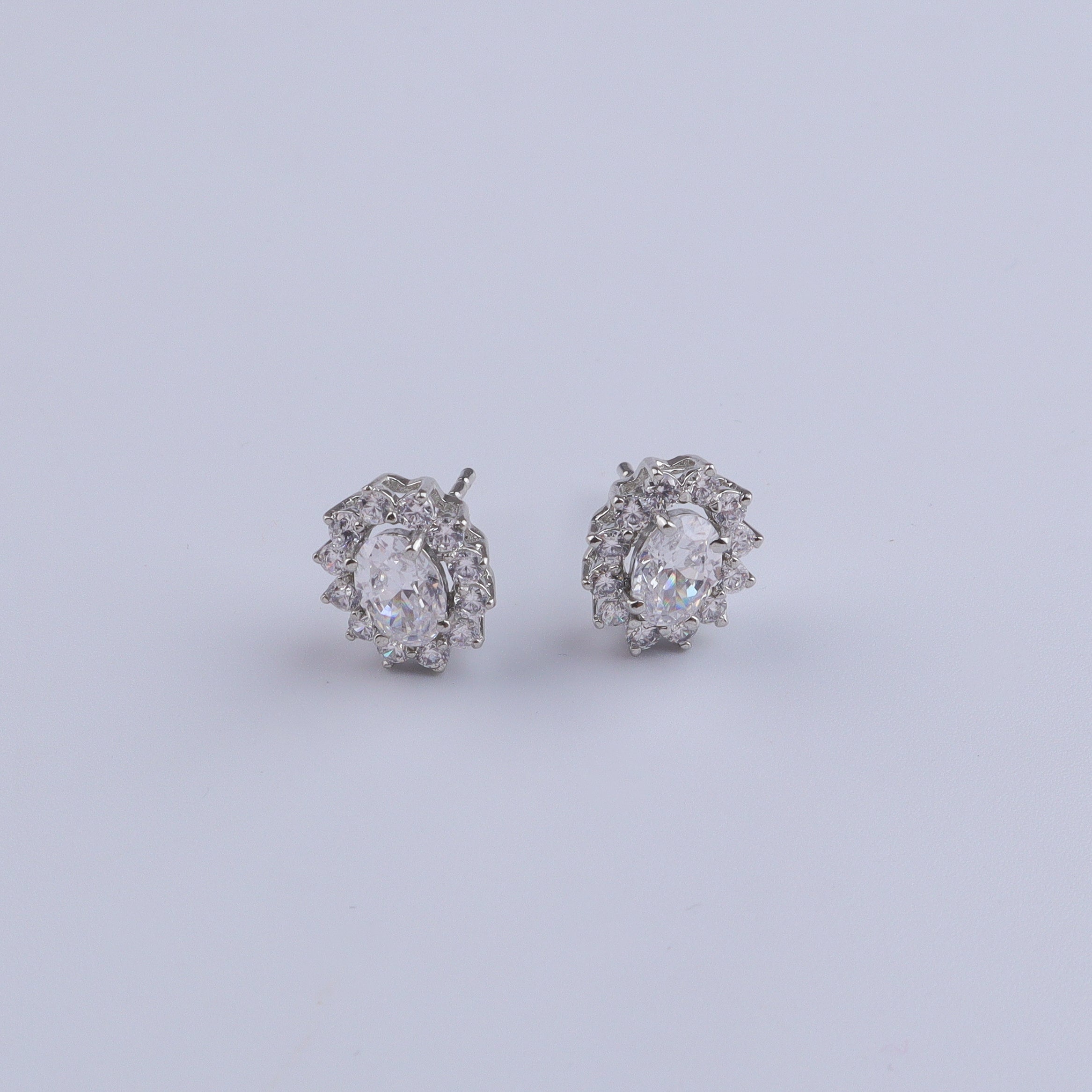 Silver CZ Oval Cluster Set