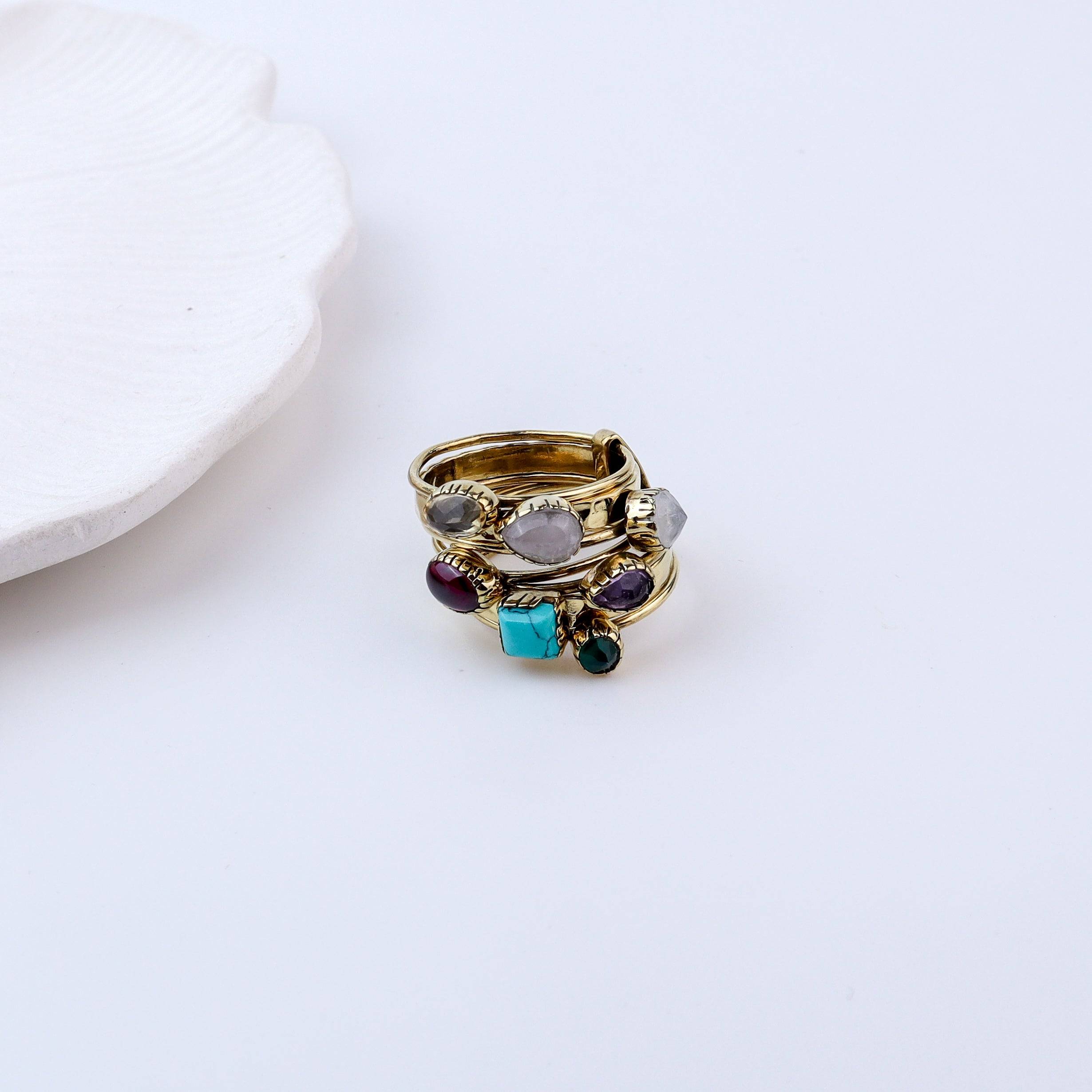 Detailed view of Brass Fashion Ring highlighting intricate motifs, textured surface, and refined brass finish