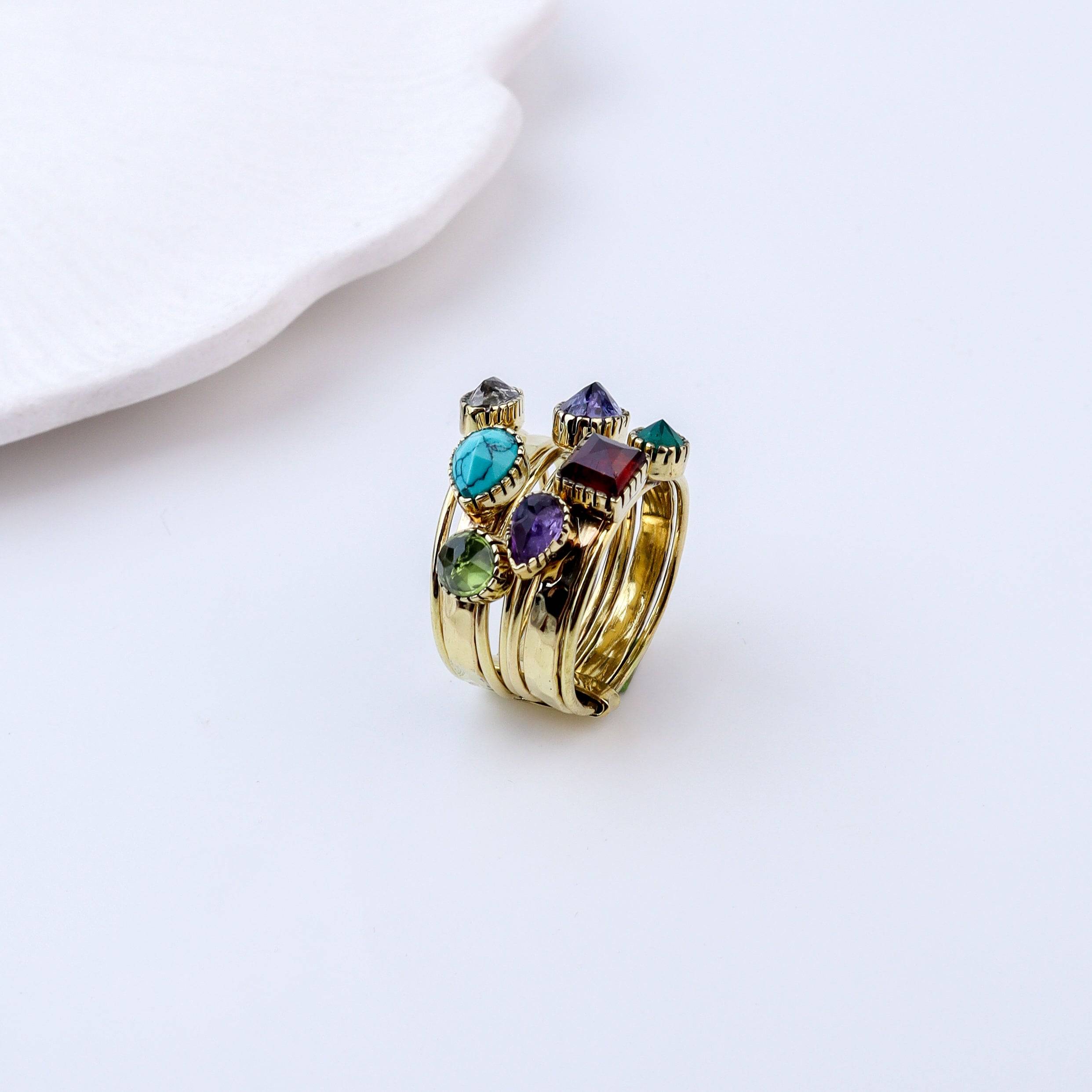 Detailed view of Brass Fashion Ring highlighting intricate motifs, textured surface, and refined brass finish