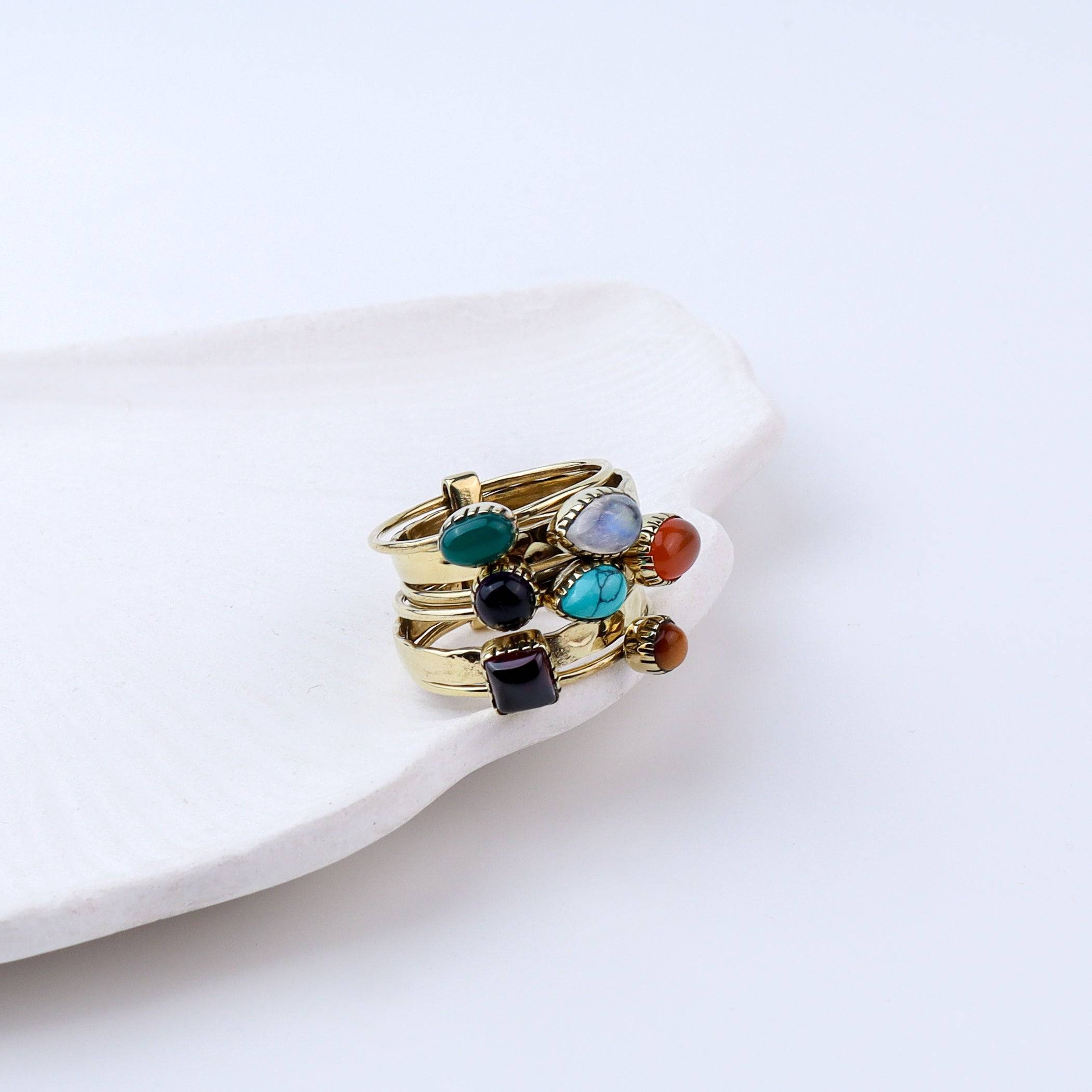 Close-up of a brass fashion ring showcasing intricate detailing, unique design, and fine craftsmanship