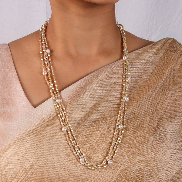 Luxe Necklace - Golden & White Pearls