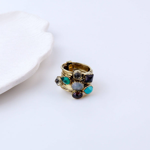 Detailed view of Brass Fashion Ring highlighting intricate motifs, textured surface, and refined brass finish