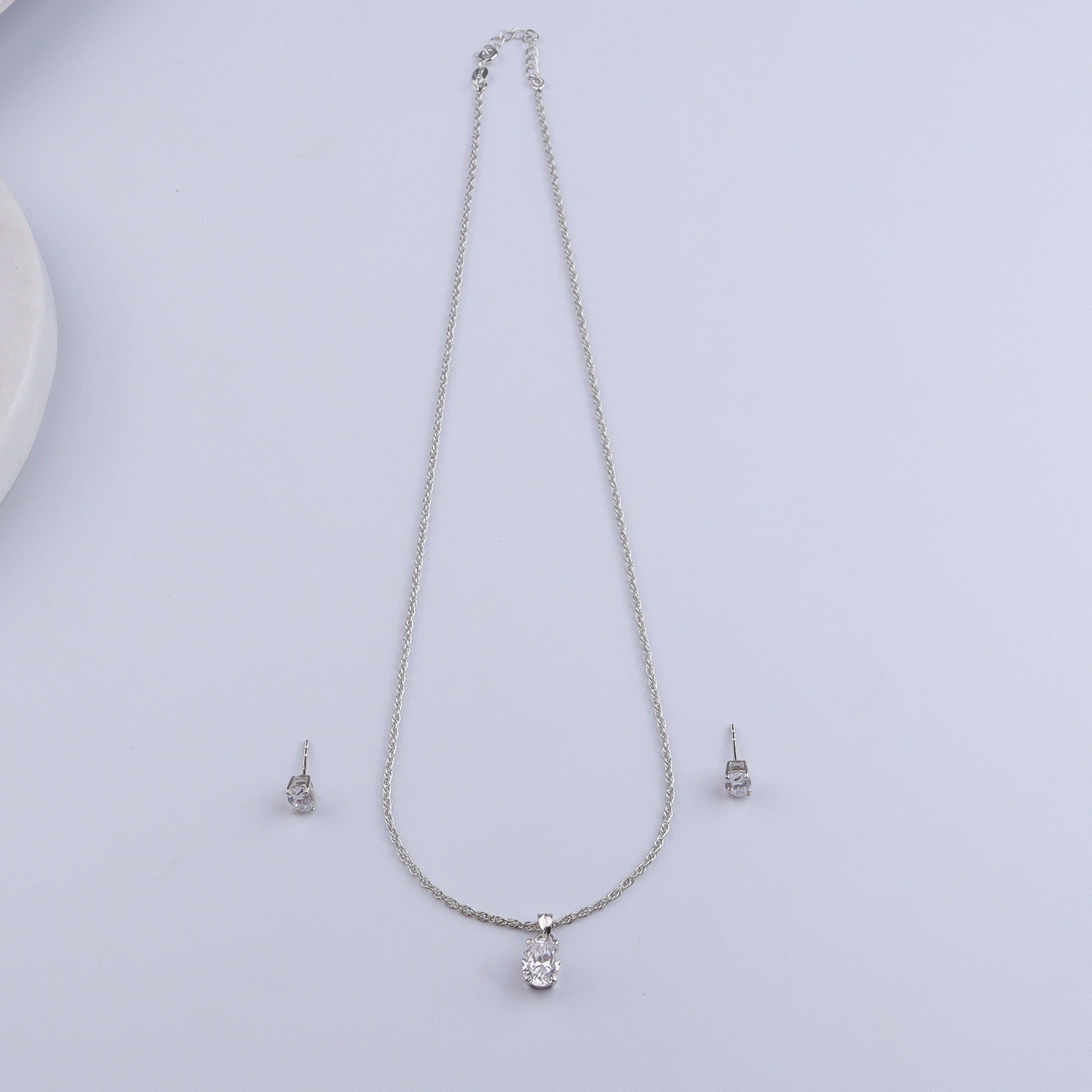 Silver CZ Oval Shape Set