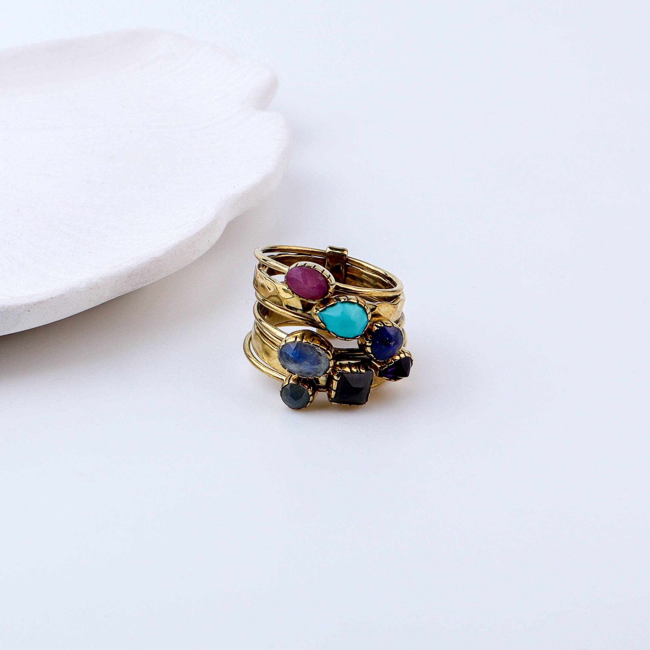 Detailed view of Brass Fashion Ring highlighting intricate motifs, textured surface, and refined brass finish