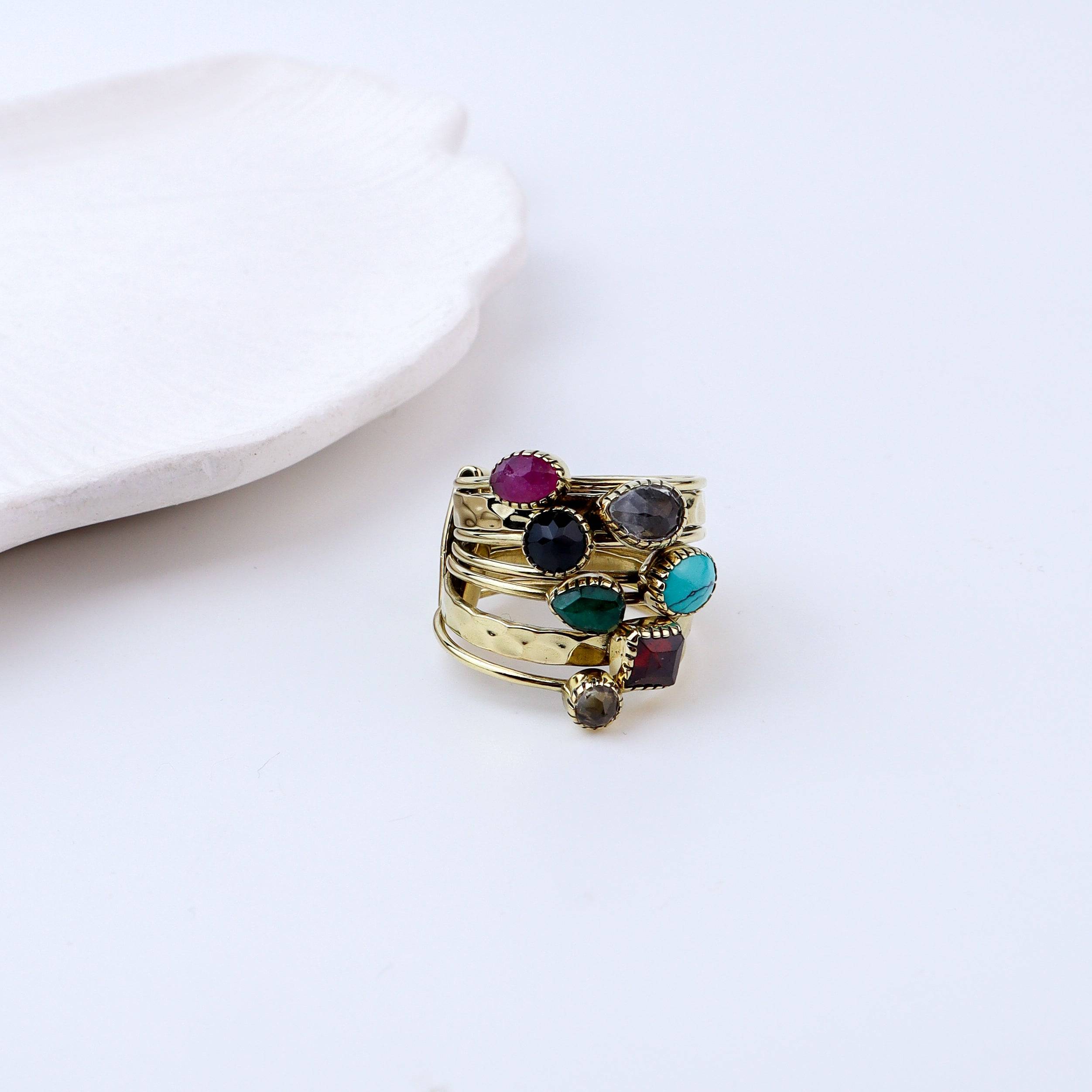 Detailed view of Brass Fashion Ring highlighting intricate motifs, textured surface, and refined brass finish