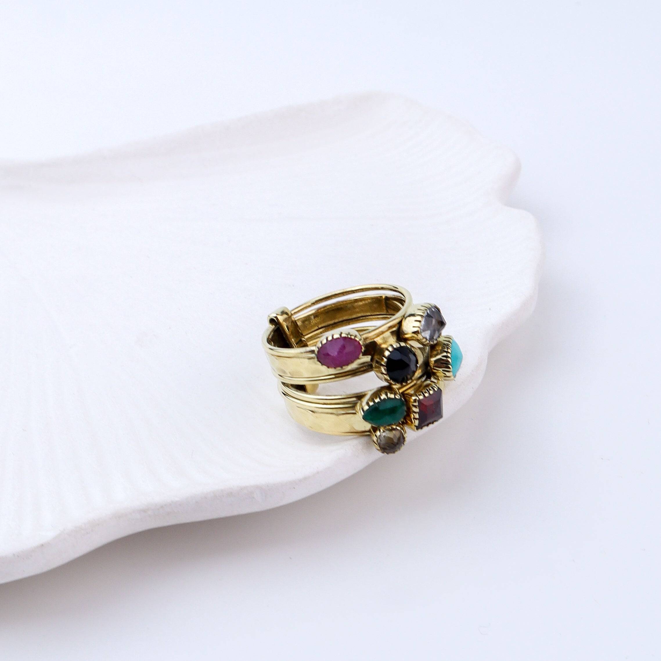 Close-up of a brass fashion ring showcasing intricate detailing, unique design, and fine craftsmanship