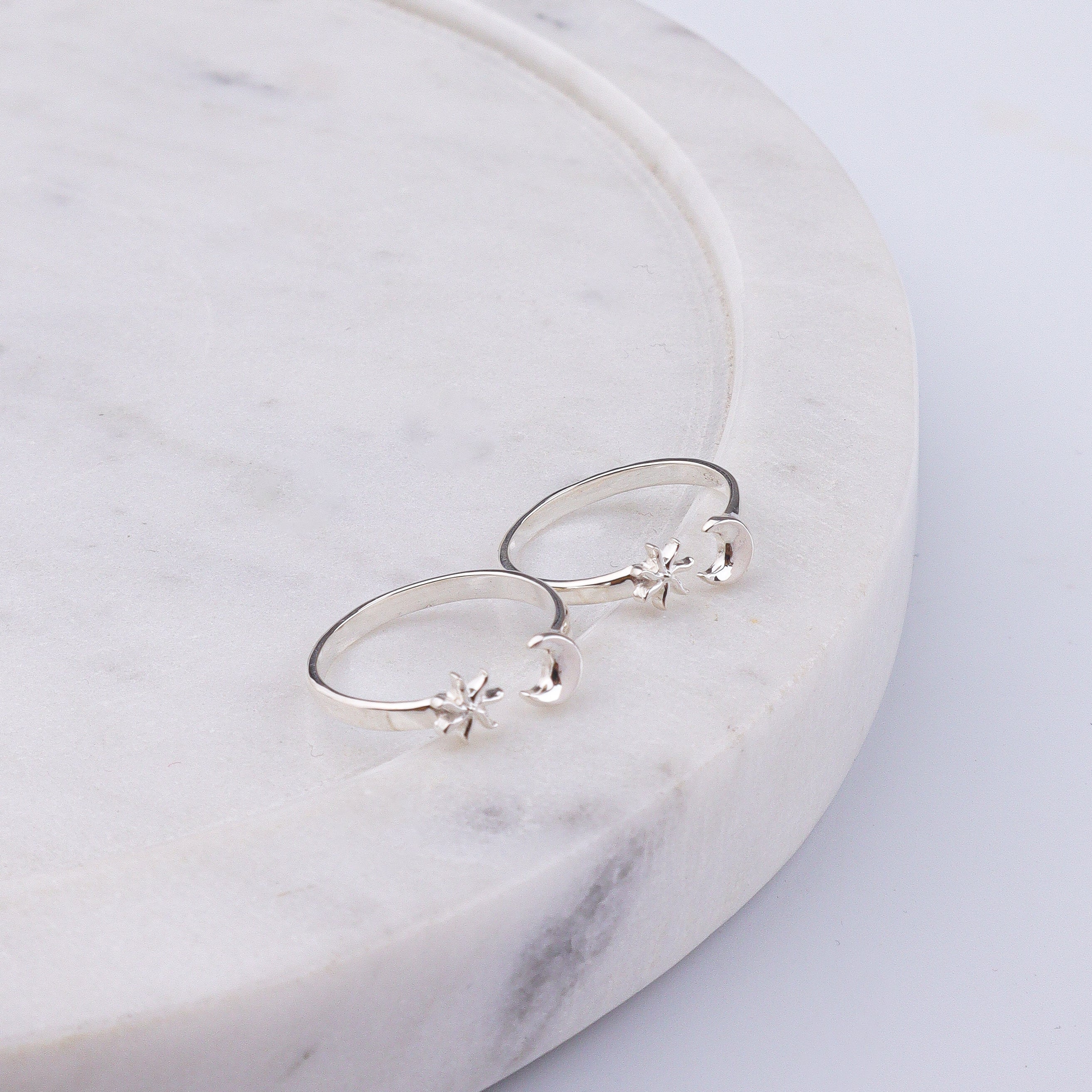 Star & Moon Silver Tiny Toe Rings