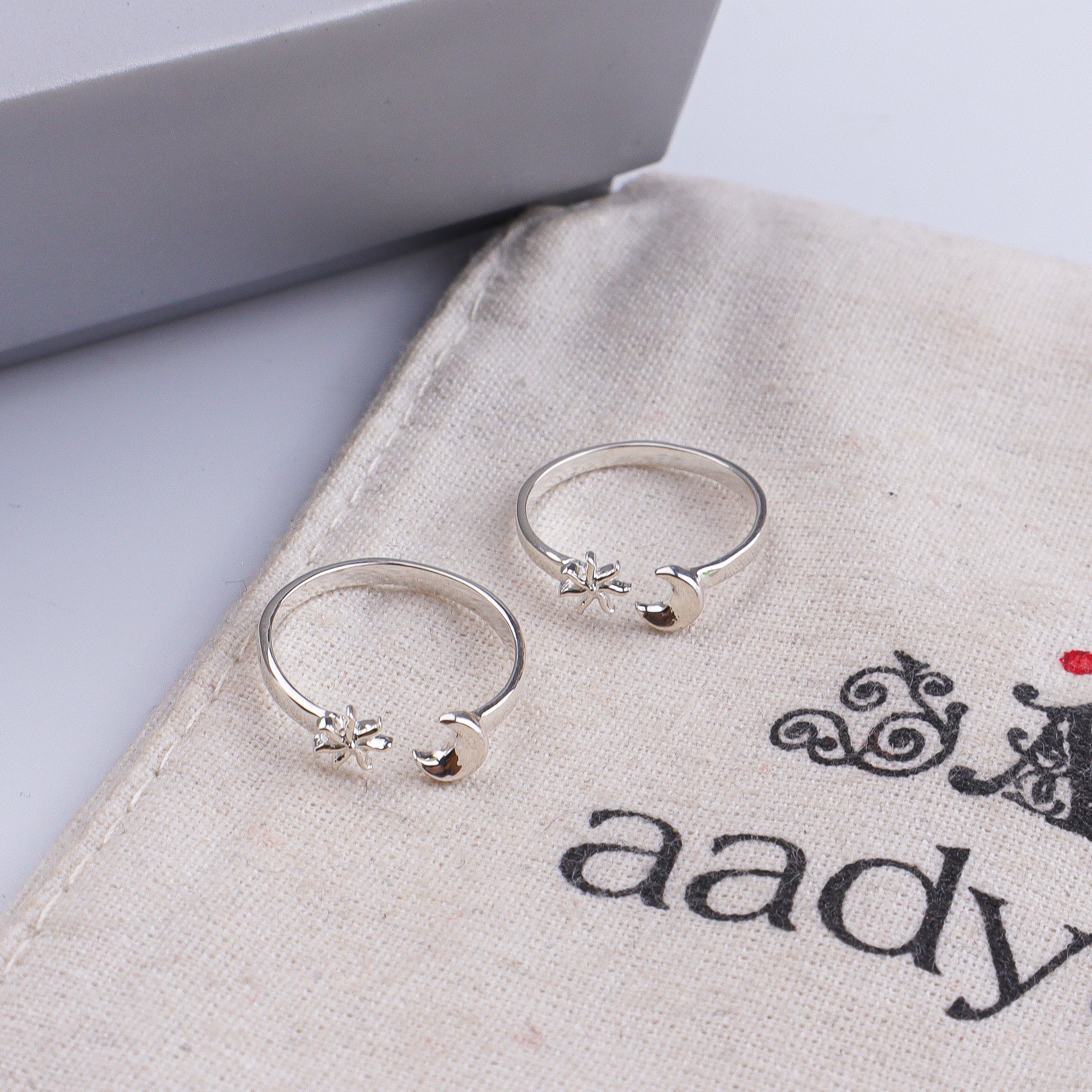 Star & Moon Silver Tiny Toe Rings