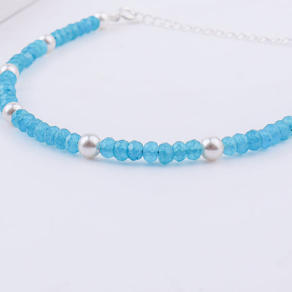 Blue beaded anklet with pearls and chain