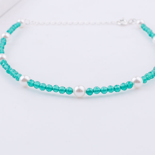 Turquoise and pearl anklet with adjustable silver chain