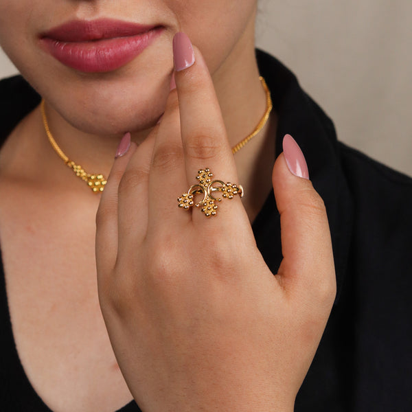 Silver Kudi Jhumar Ring | 92.5 Silver | 22K Gold Plated
