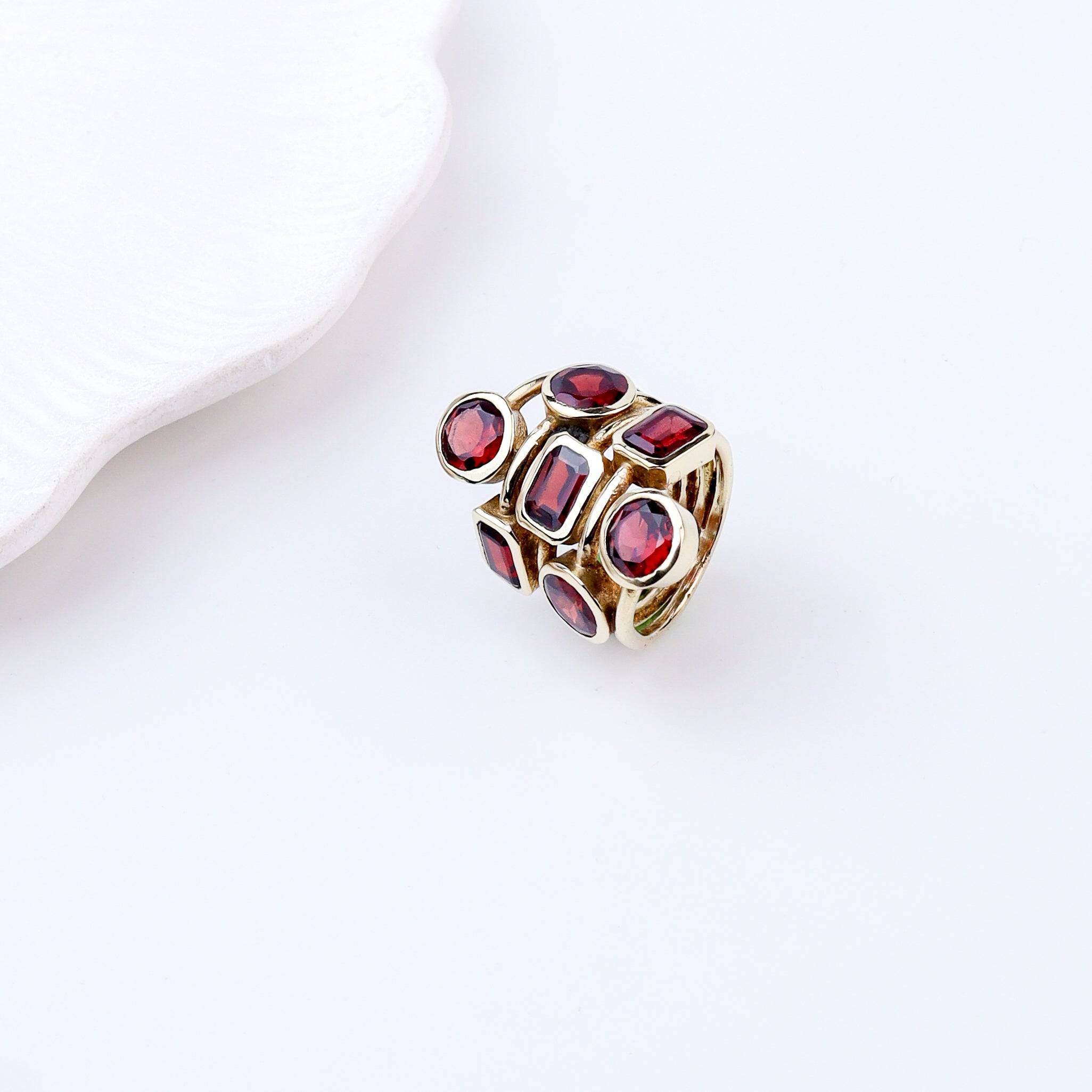 Detailed view of Brass Fashion Ring highlighting intricate motifs, textured surface, and refined brass finish