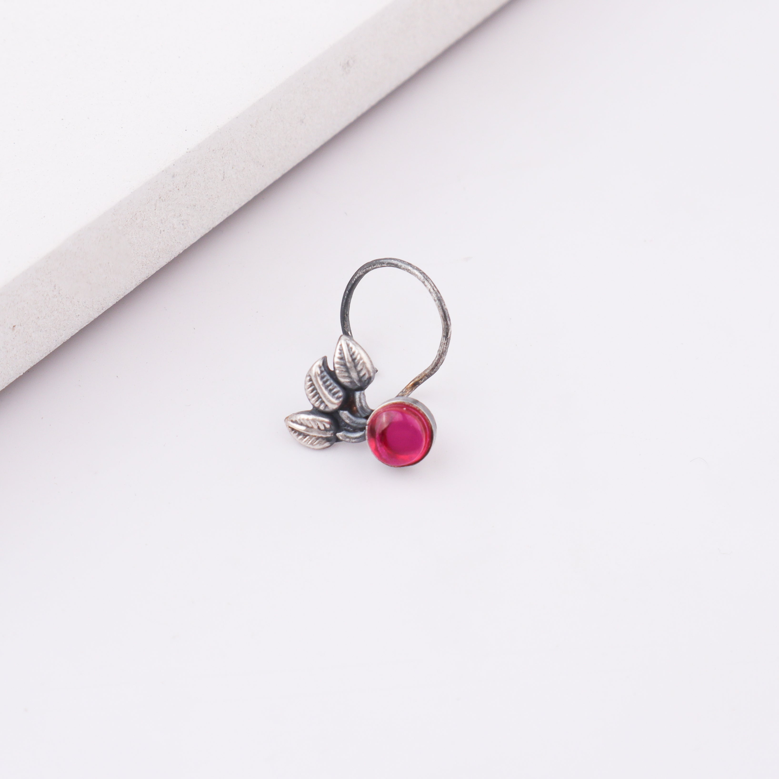 Oxidised Pink Petalfall Pierced Nose Pin (Large)
