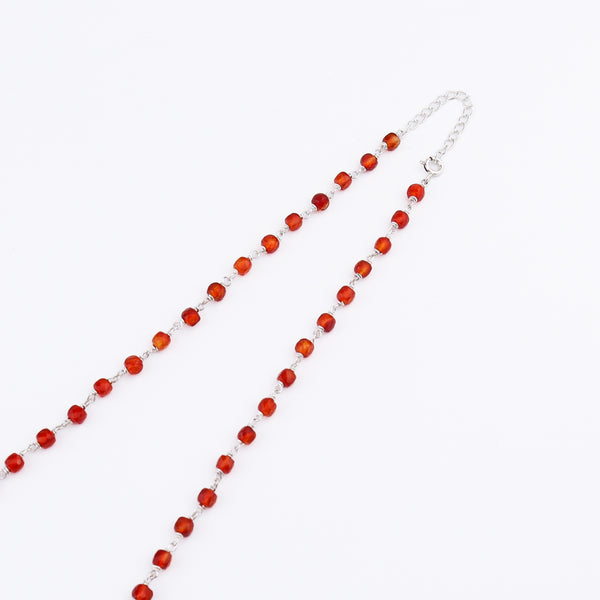 Flat lay of Luxe Necklace Carnelian Rhodonite & Pearls