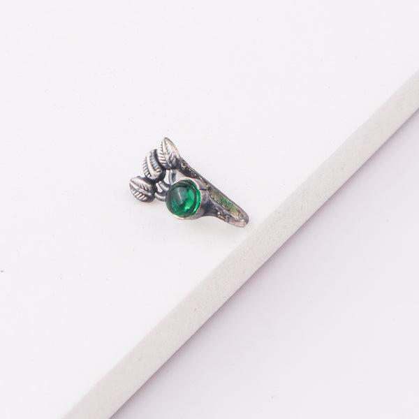 Oxidised Green Petalfall Clip-On Nose Pin (Large)