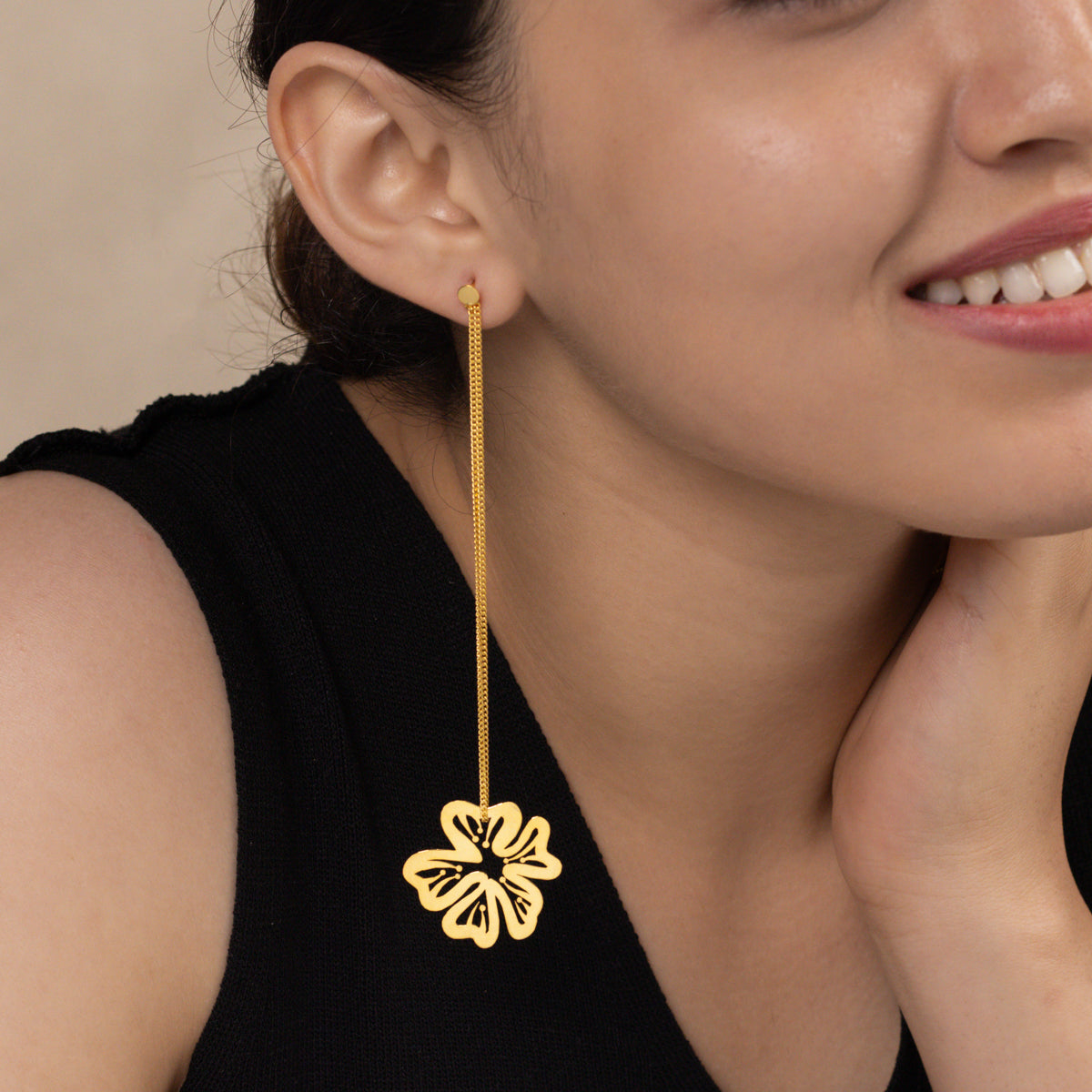 Silver Gulmohar Filigree Laser Cut Dangler Earring (Gold Plated)
