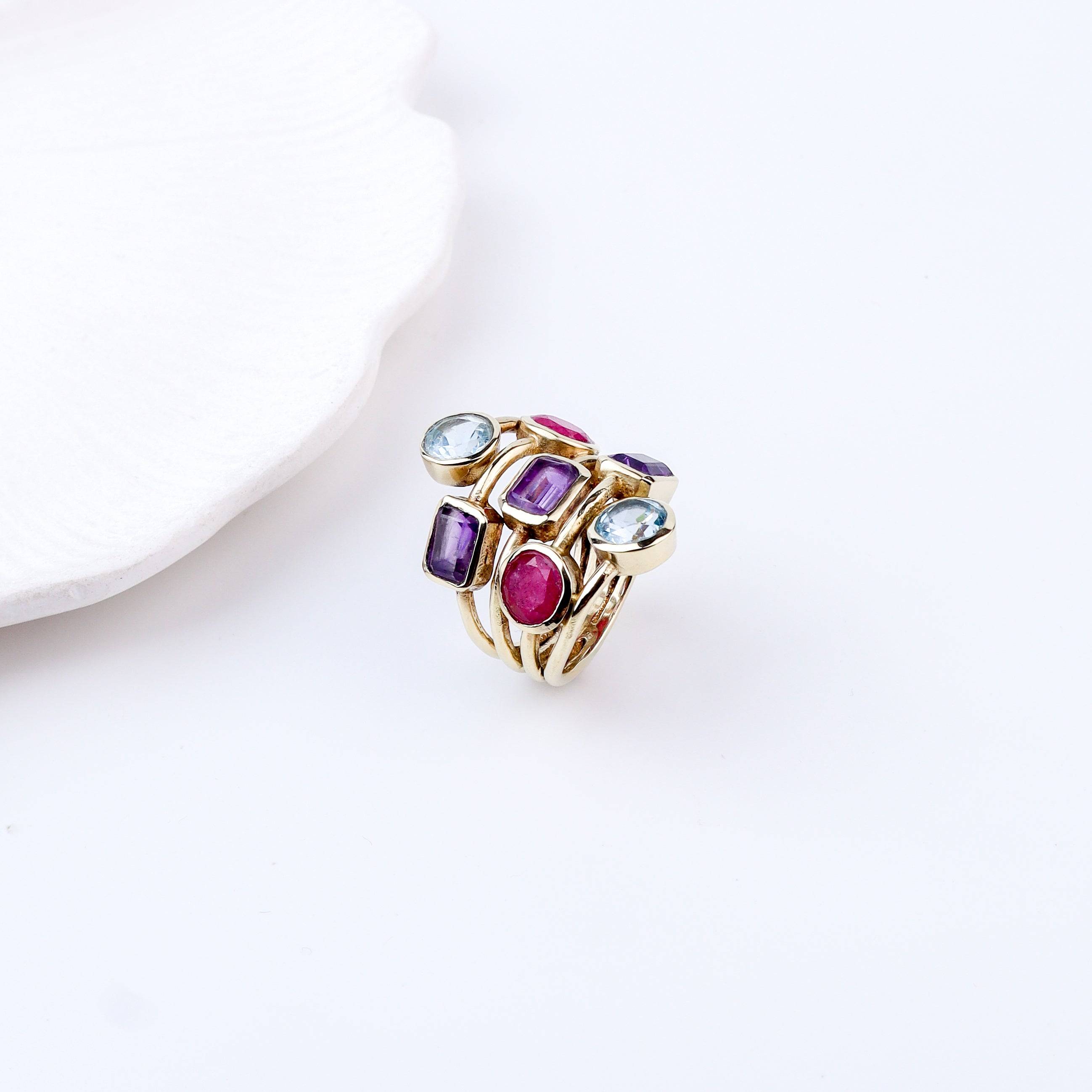 Detailed view of Brass Fashion Ring highlighting intricate motifs, textured surface, and refined brass finish