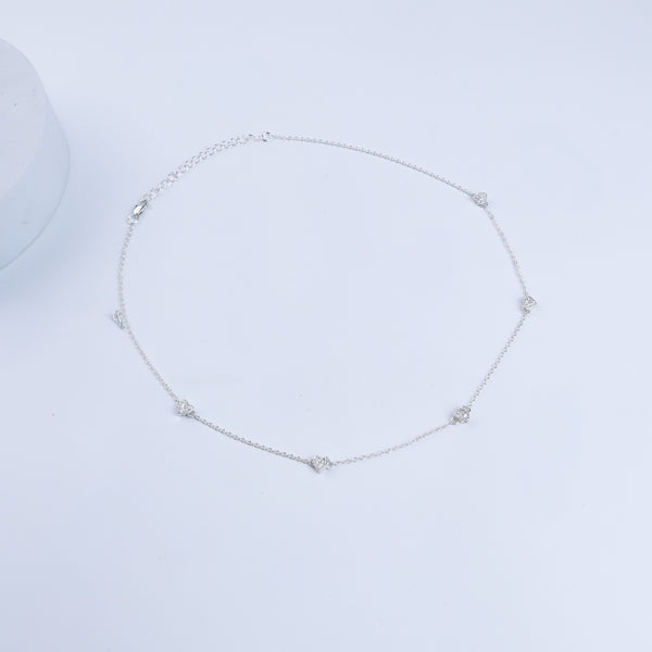 Silver necklace with heart-shaped CZ accents
