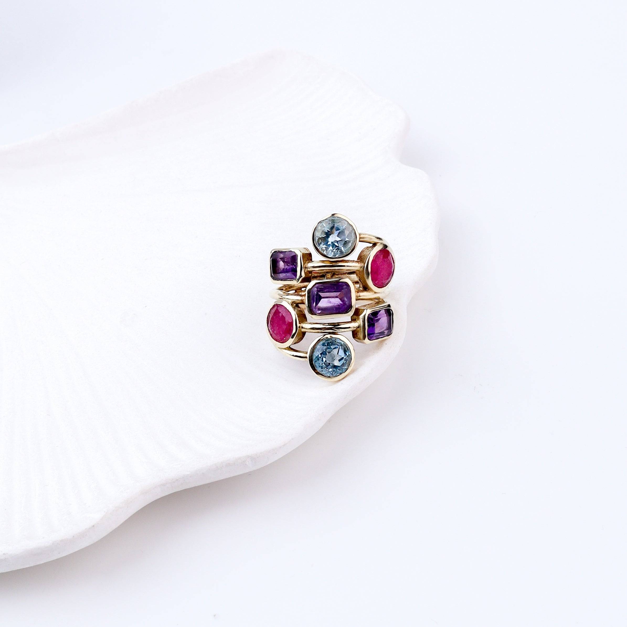 Close-up of a brass fashion ring showcasing intricate detailing, unique design, and fine craftsmanship