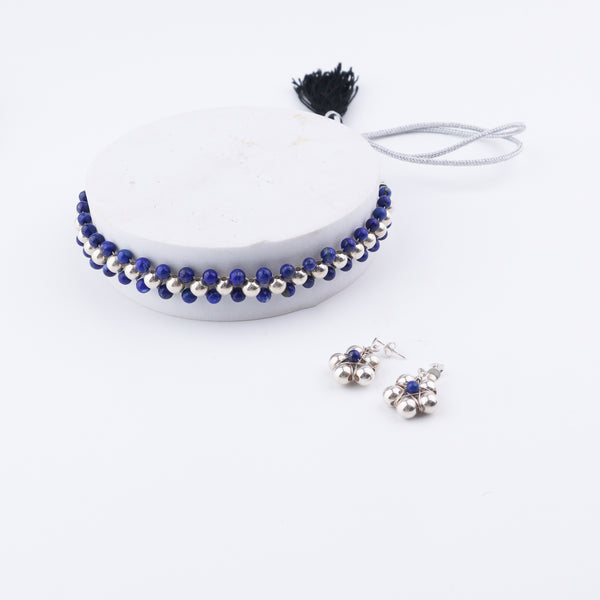 Woman styling Silver Bead Thushi Set with Lapis Lazuli