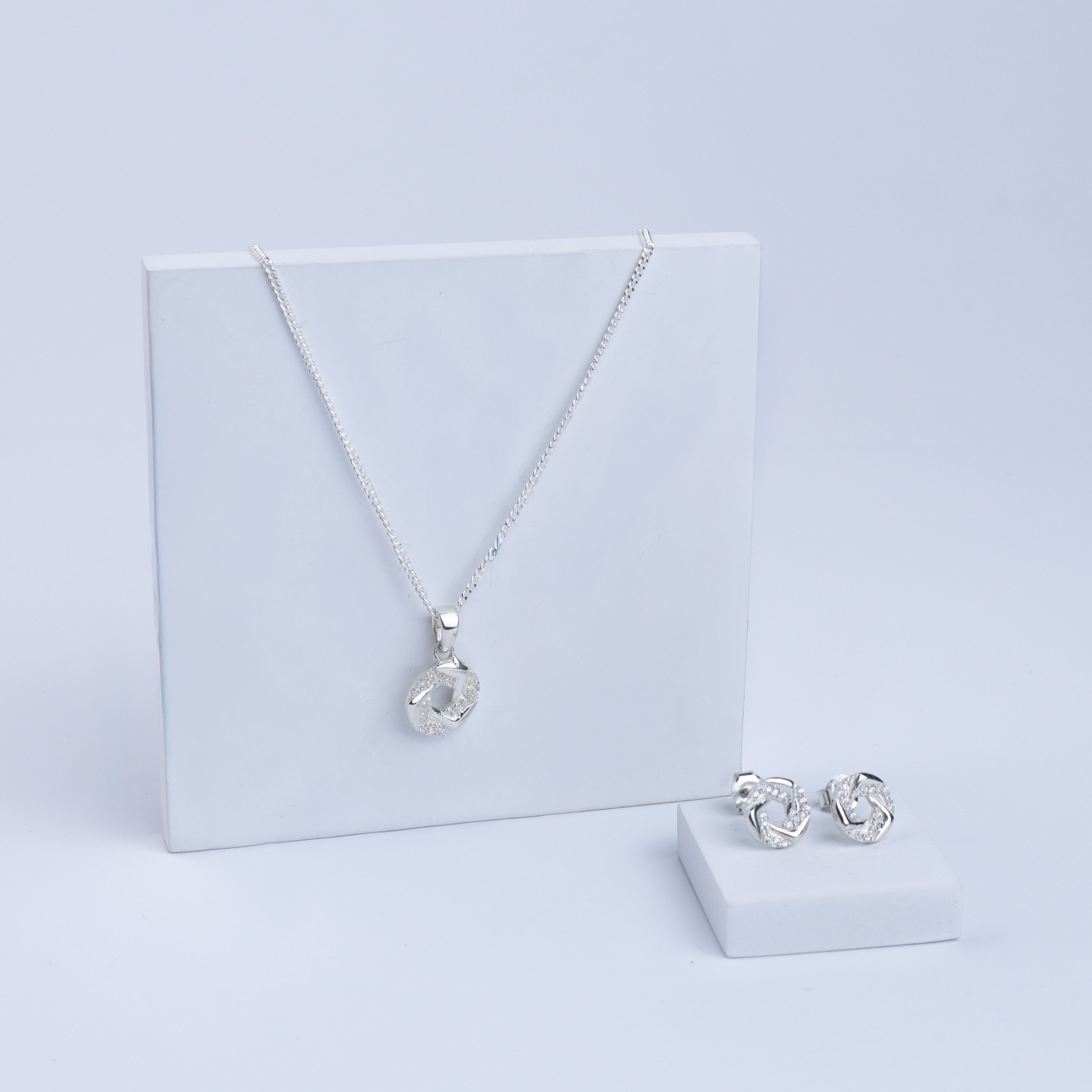 Spiral Set With Chain | CZ | 92.5 Silver