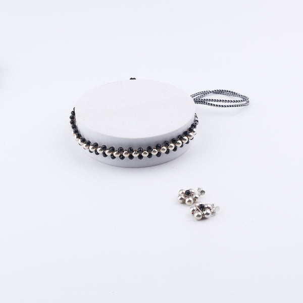 Woman styling Silver Bead Thushi Set with Black Spinel