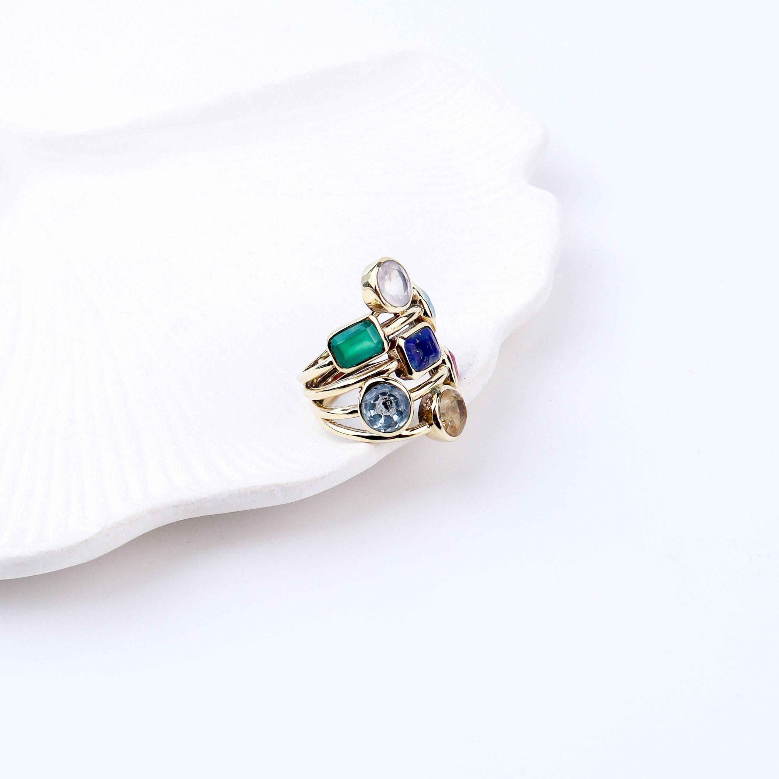 Detailed view of Brass Fashion Ring highlighting intricate motifs, textured surface, and refined brass finish