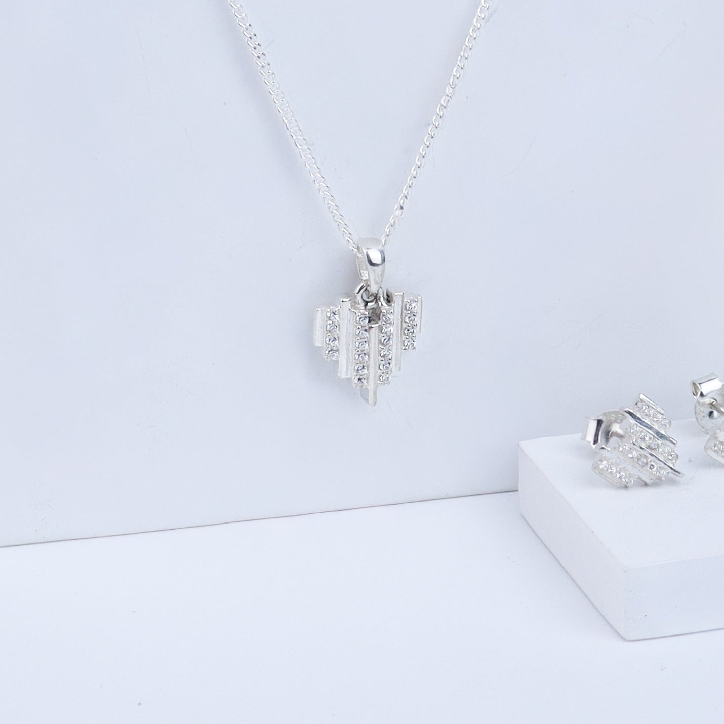 Heart Set with Chain | CZ | 92.5 Silver
