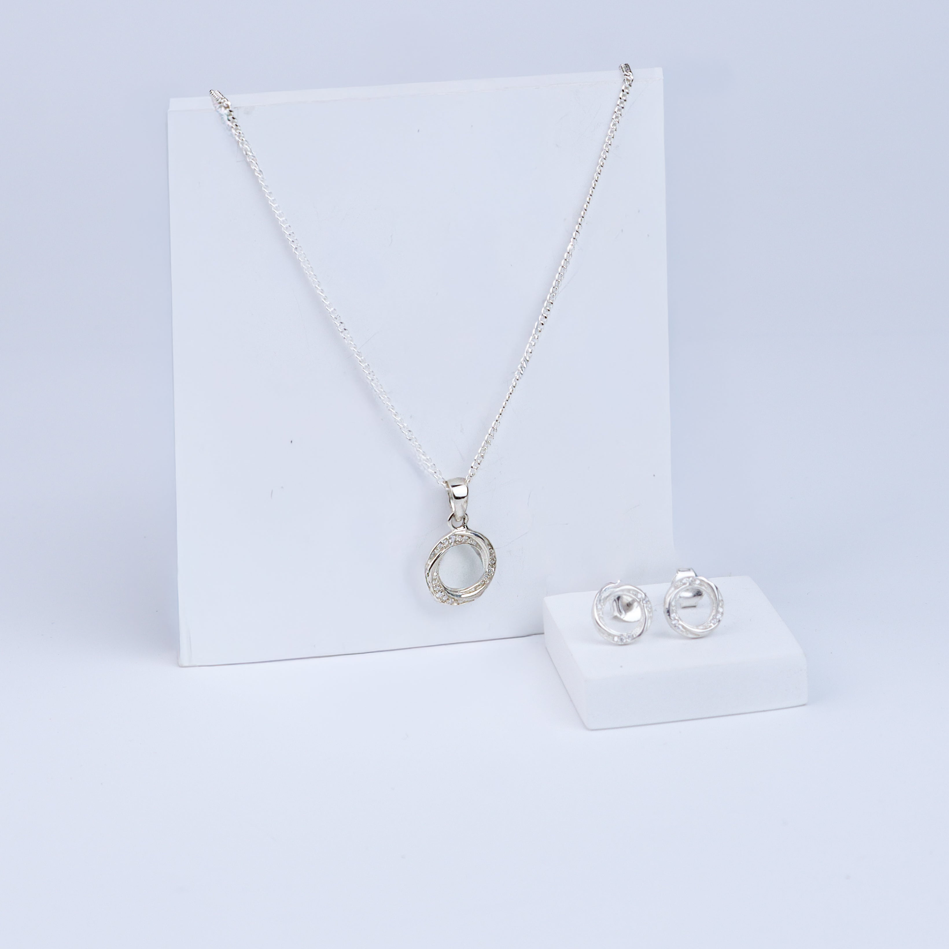 Swirl Set with Chain | CZ | 92.5 Silver