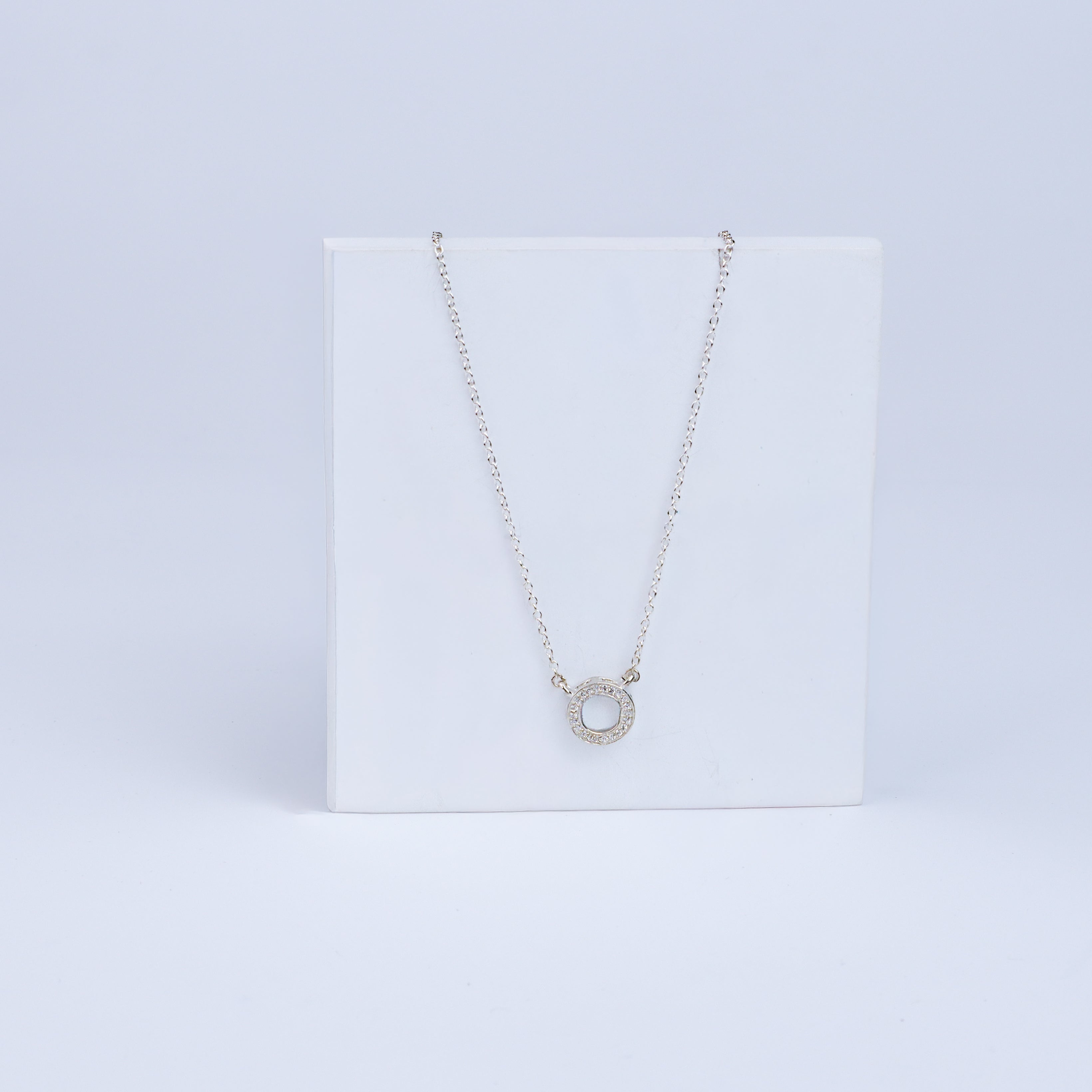 wear Silver Circle CZ Pendant Necklace for everyday look