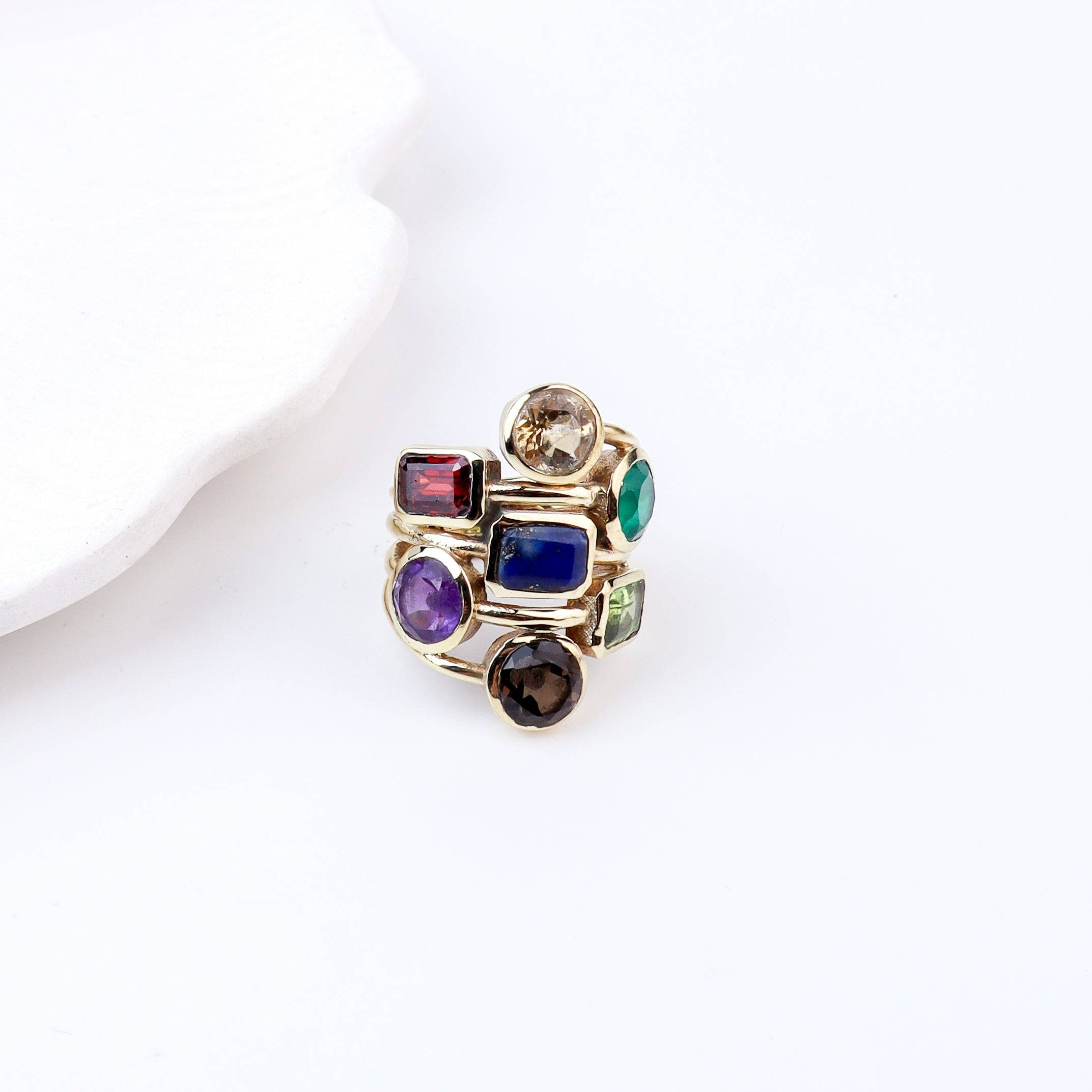 Detailed view of Brass Fashion Ring highlighting intricate motifs, textured surface, and refined brass finish