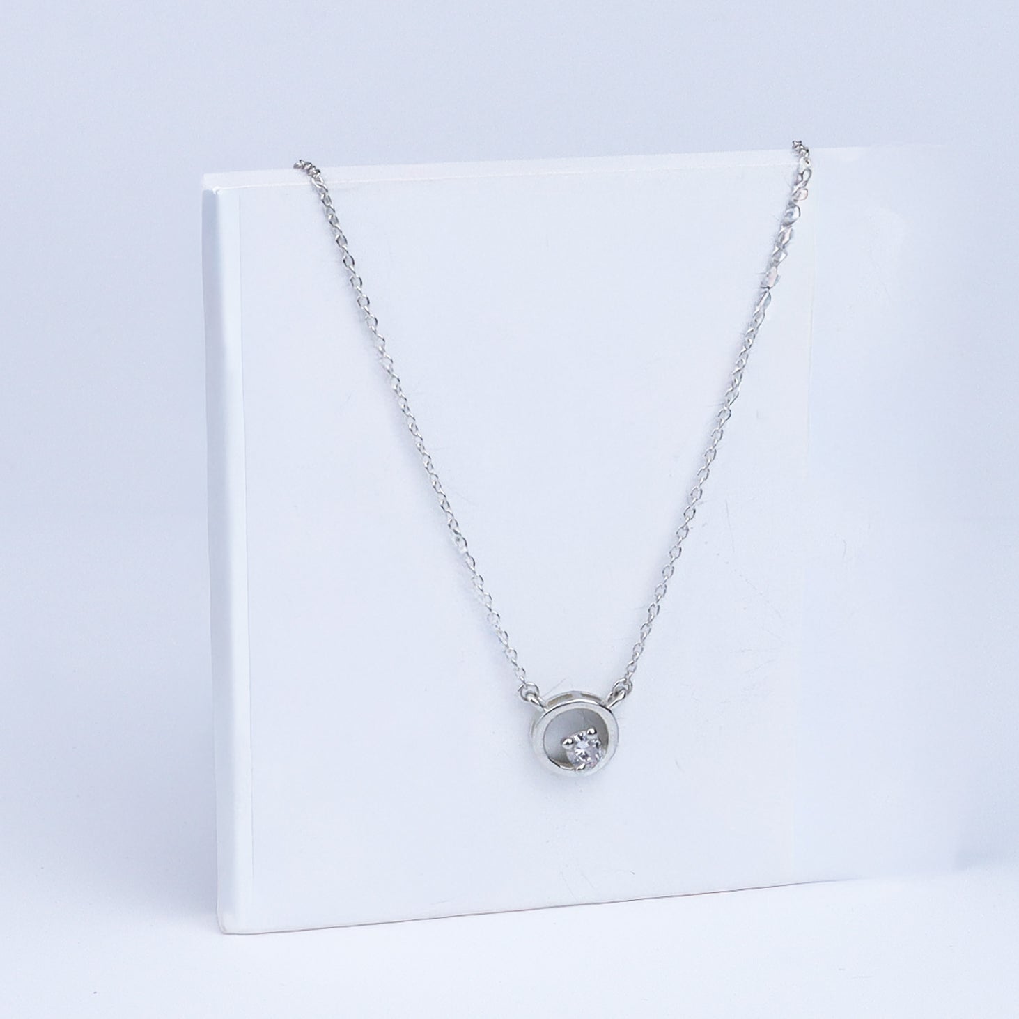 Silver Necklace with CZ Circle Pendant | 92.5 Silver