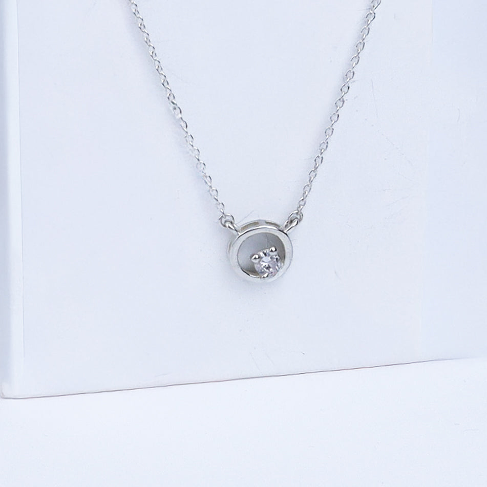 Silver Necklace with CZ Circle Pendant | 92.5 Silver