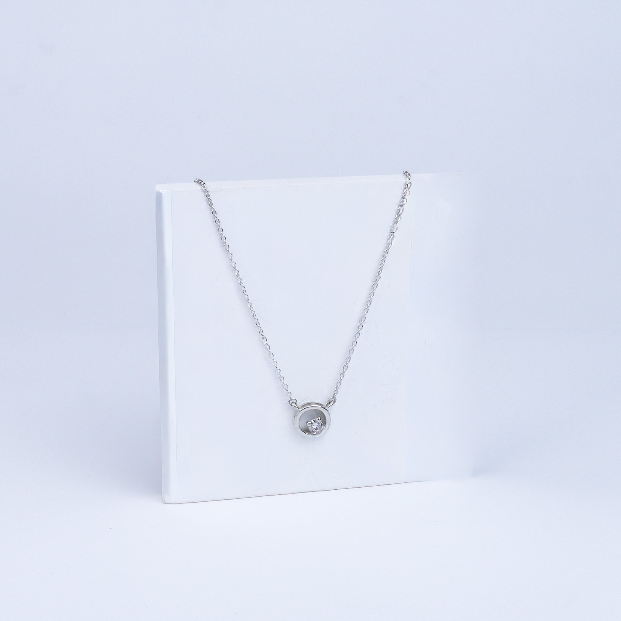 Silver Necklace with CZ Circle Pendant | 92.5 Silver