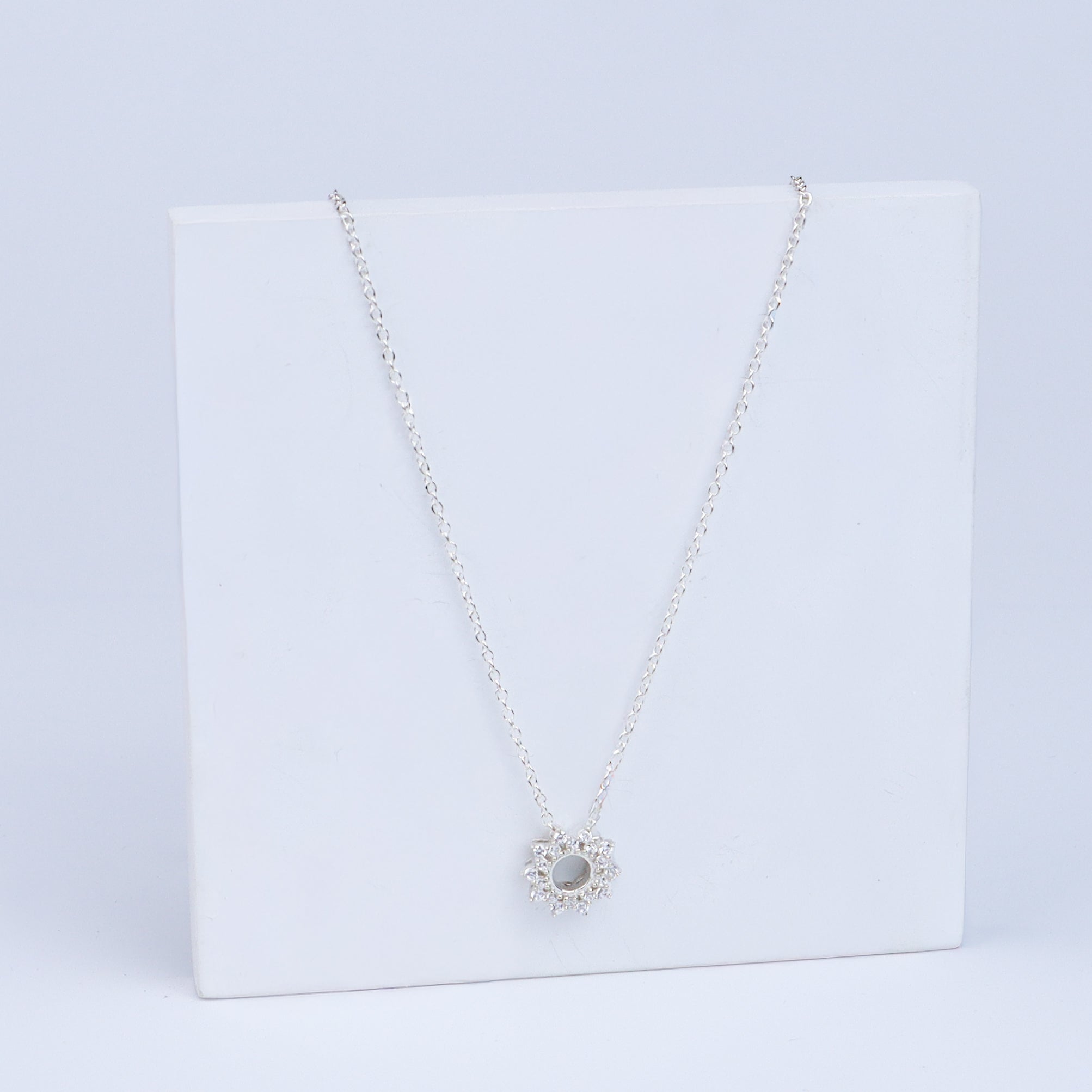 Silver CZ Sunburst Pendant Necklace | 92.5 Silver