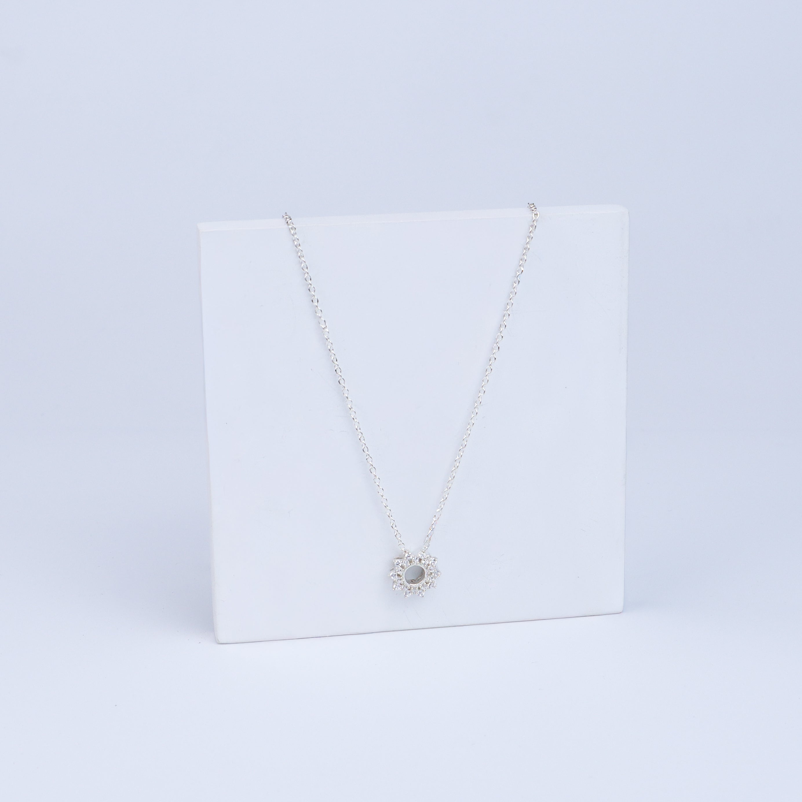 Silver CZ Sunburst Pendant Necklace | 92.5 Silver