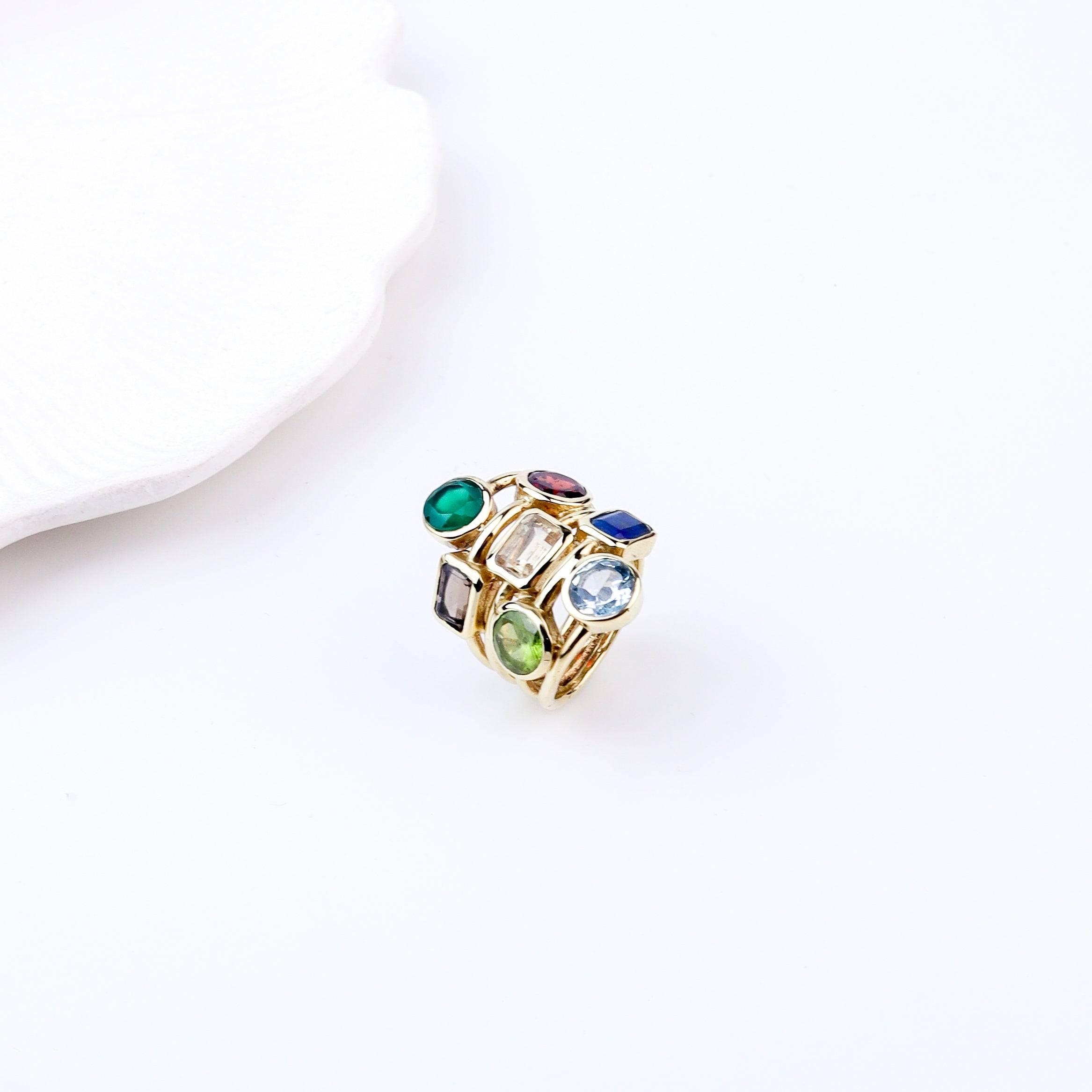 Angled view of Brass Fashion Ring highlighting its distinctive shape and polished brass finish