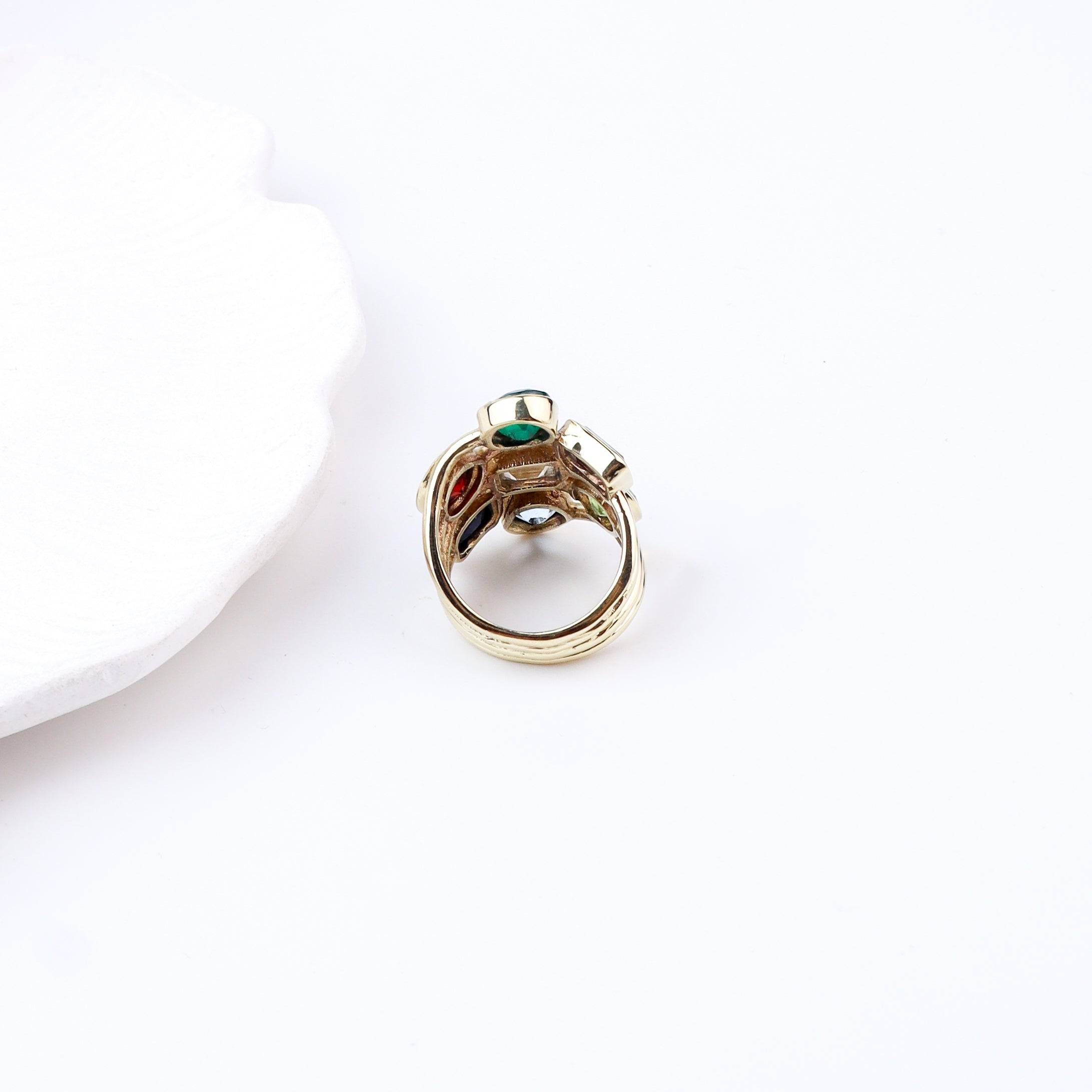 Model styling Brass Fashion Ring with an elegant ethnic outfit for a statement jewellery look