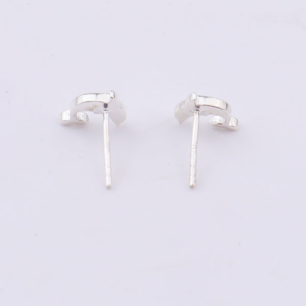 Woman wearing silver dolphin earrings close-up